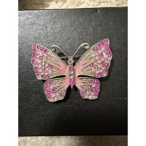 Butterfly Amethyst Rhinestone Vintage Pin Brooch Silver